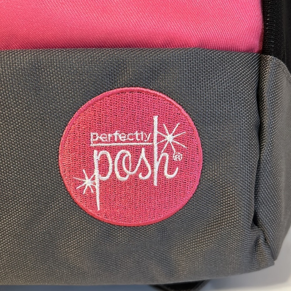 Poshmark Backpack Perfectly Posh Pink Gray Two Zip Pockets Adjustable Straps - Picture 2 of 6